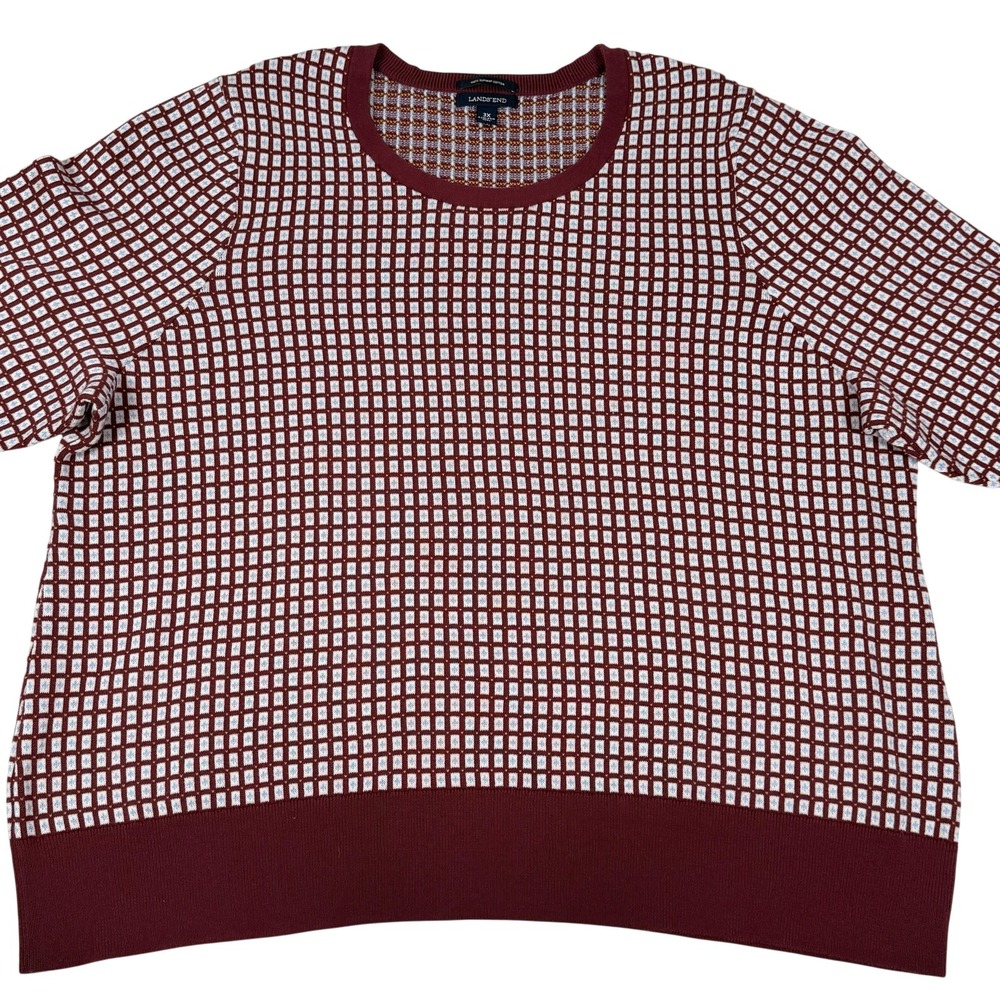 Lands End Sweater Womens 3X Burgundy Supima Cotton Grid Knit Crewneck Pullover
